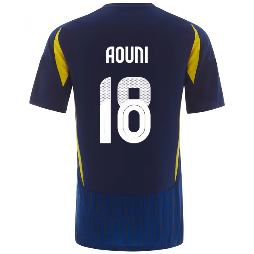 Heren Samia Aouni #18 Blauw Geel Uitshirt Uittenue 2024/25 T-Shirt België