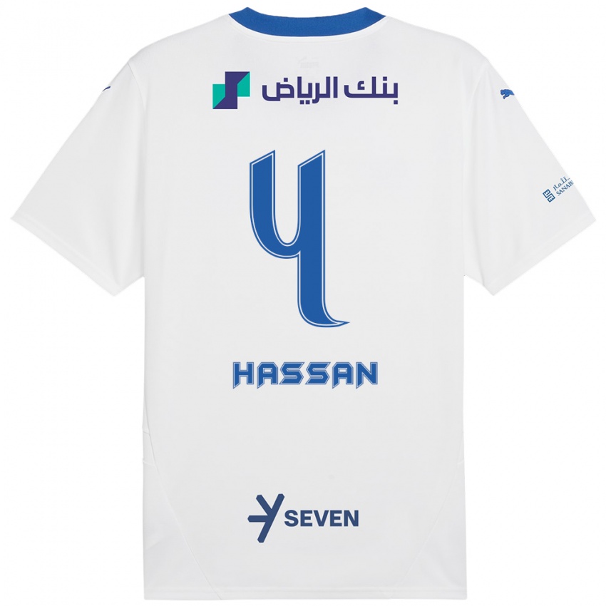 Heren Eman Hassan #4 Wit Blauw Uitshirt Uittenue 2024/25 T-Shirt België