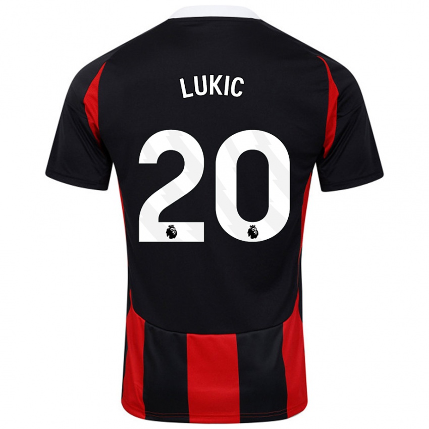 Heren Saša Lukić #20 Zwart Rood Uitshirt Uittenue 2024/25 T-Shirt België