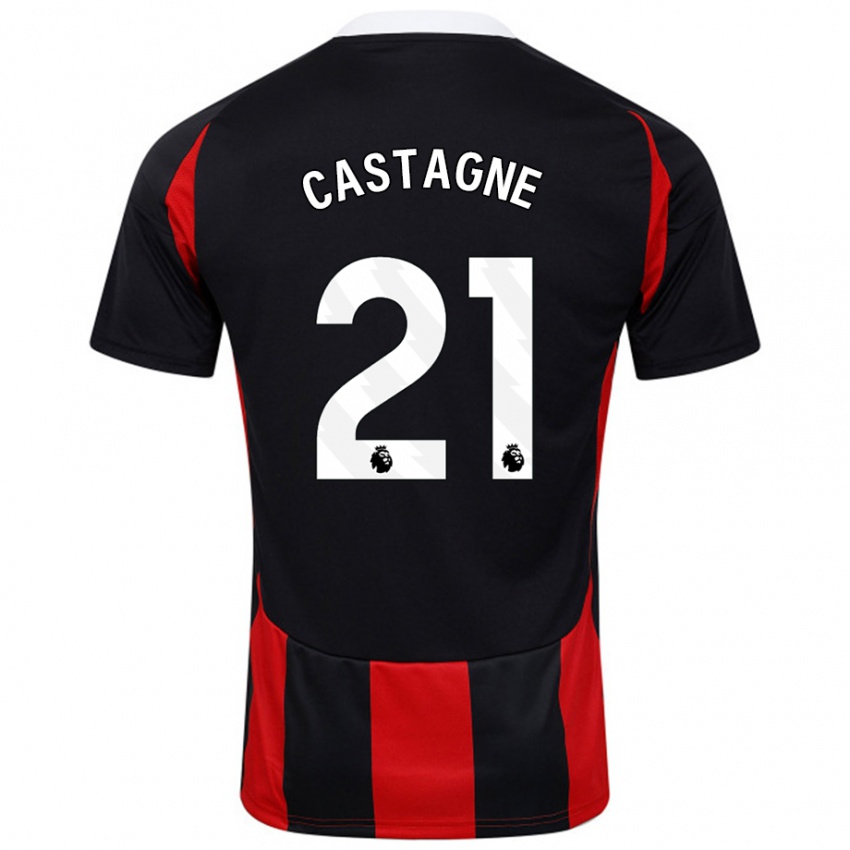 Heren Timothy Castagne #21 Zwart Rood Uitshirt Uittenue 2024/25 T-Shirt België