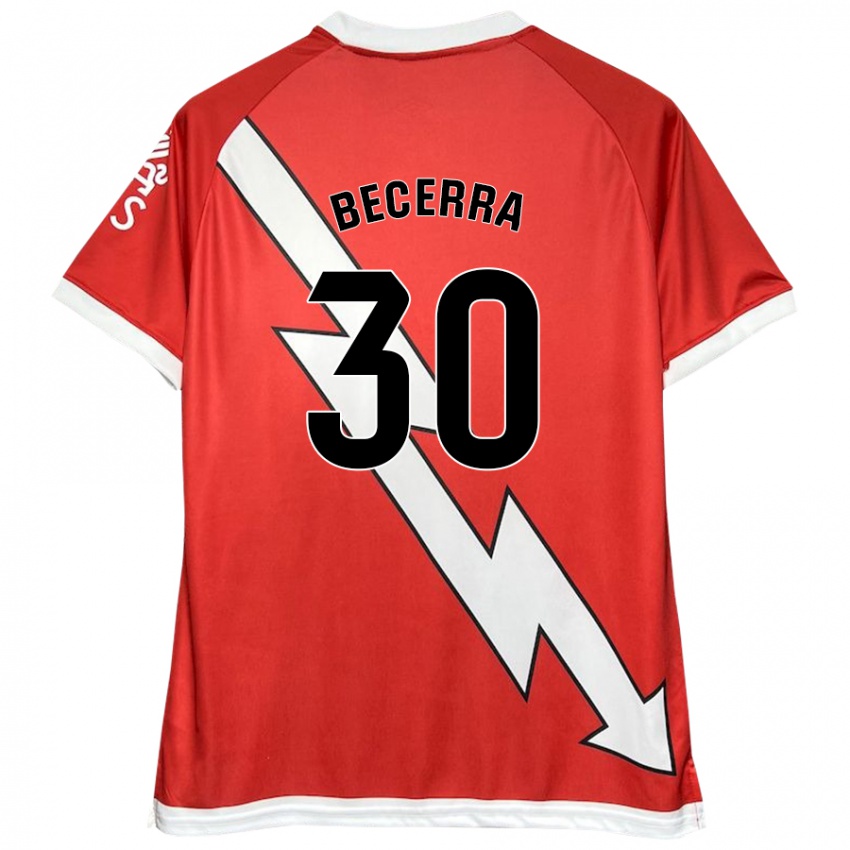 Femme Maillot Samuel Becerra #30 Blanc Rouge Tenues Domicile 2024/25 T-Shirt Belgique