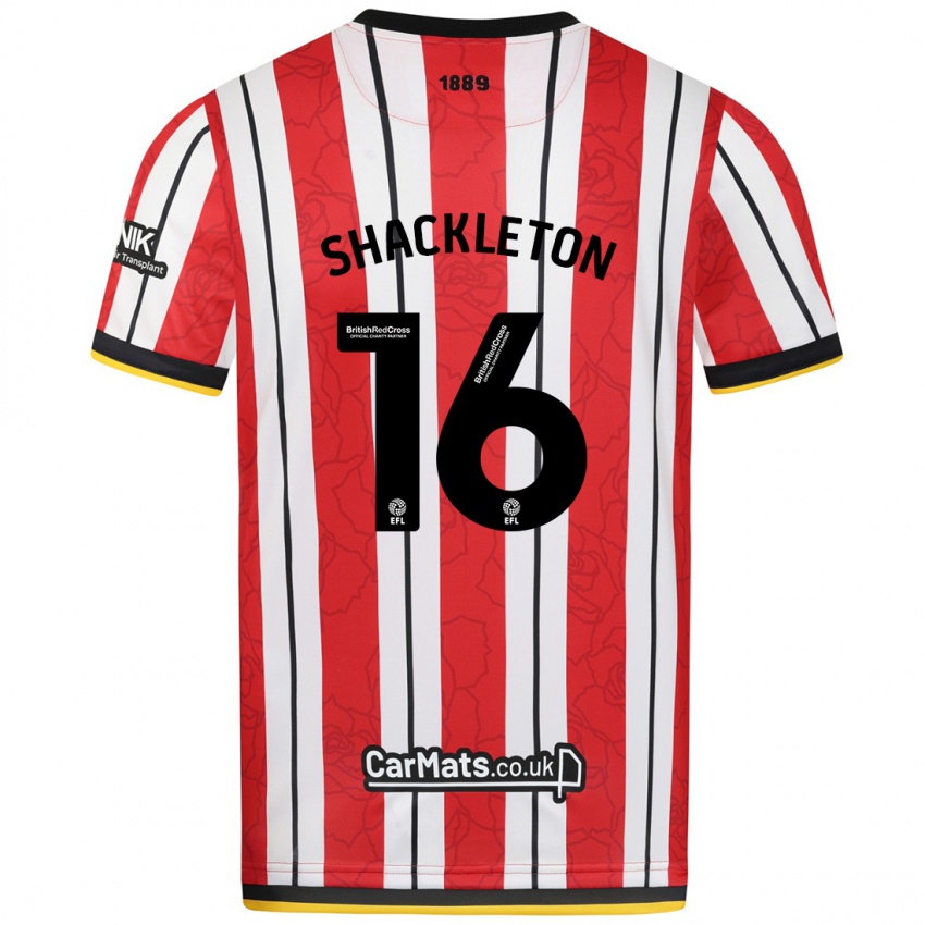 Dames Jamie Shackleton #16 Rood Witte Strepen Thuisshirt Thuistenue 2024/25 T-Shirt België