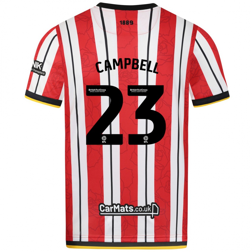 Femme Maillot Tyrese Campbell #23 Rayures Blanches Rouges Tenues Domicile 2024/25 T-Shirt Belgique