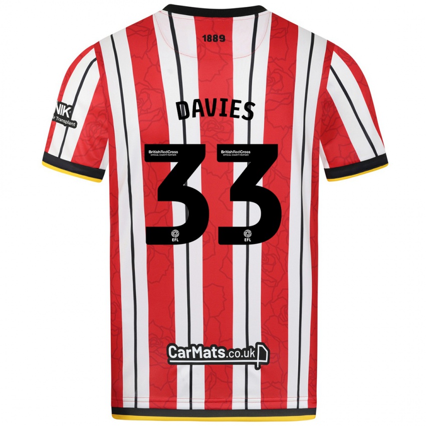 Femme Maillot Bethan Davies #33 Rayures Blanches Rouges Tenues Domicile 2024/25 T-Shirt Belgique