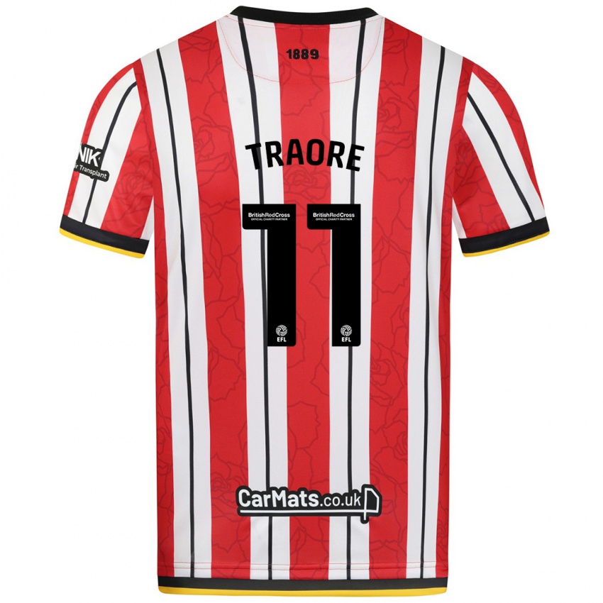 Dames Bénie Traoré #11 Rood Witte Strepen Thuisshirt Thuistenue 2024/25 T-Shirt België