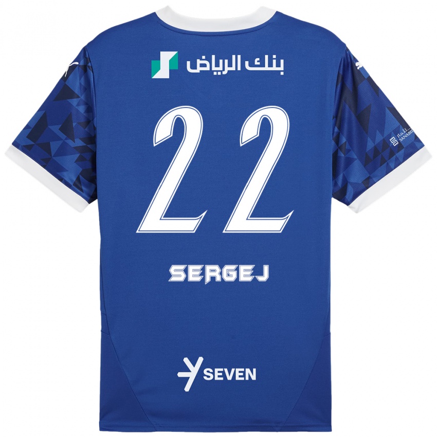 Femme Maillot Sergej Milinkovic-Savic #22 Bleu Foncé Blanc Tenues Domicile 2024/25 T-Shirt Belgique