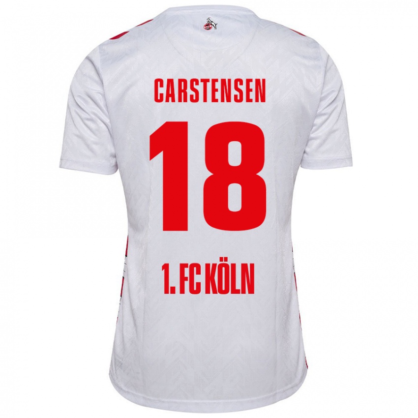 Femme Maillot Rasmus Carstensen #18 Blanc Rouge Tenues Domicile 2024/25 T-Shirt Belgique