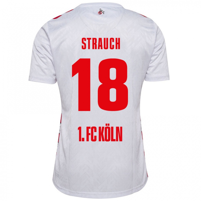 Femme Maillot Georg Strauch #18 Blanc Rouge Tenues Domicile 2024/25 T-Shirt Belgique