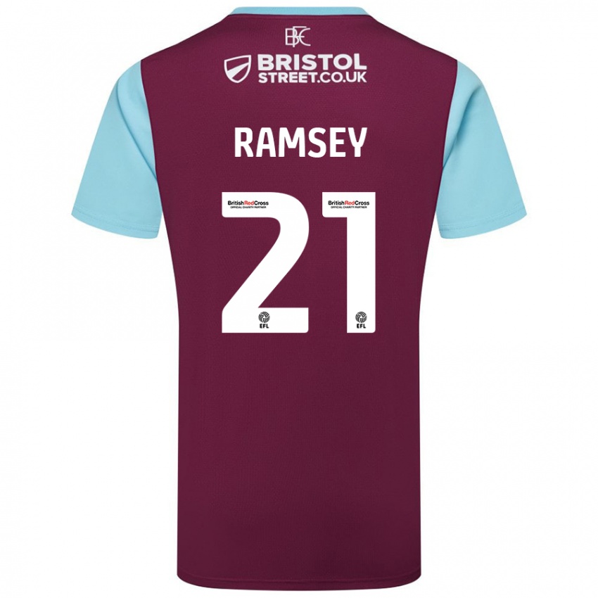 Dames Aaron Ramsey #21 Bordeauxrood Hemelsblauw Thuisshirt Thuistenue 2024/25 T-Shirt België