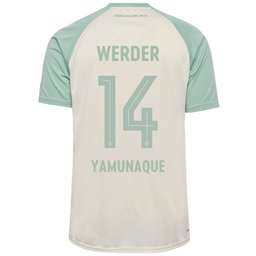 Femme Maillot Rafael Pascual Ramirez Yamunaque #14 Blanc Cassé Vert Clair Tenues Extérieur 2024/25 T-Shirt Belgique