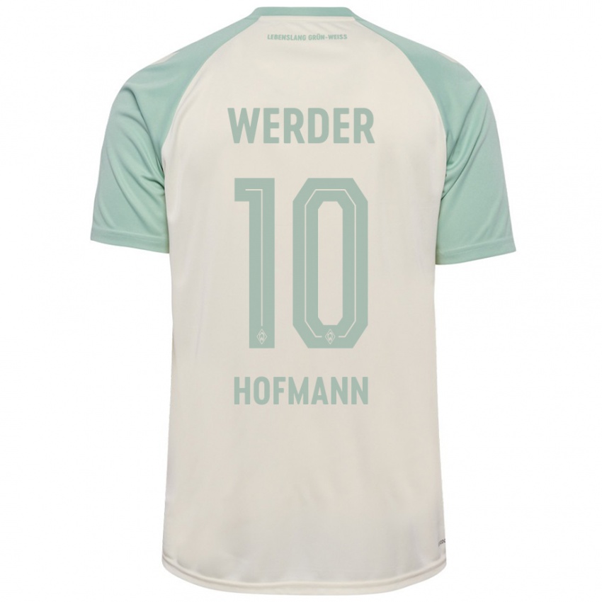 Femme Maillot Justin Hofmann #10 Blanc Cassé Vert Clair Tenues Extérieur 2024/25 T-Shirt Belgique