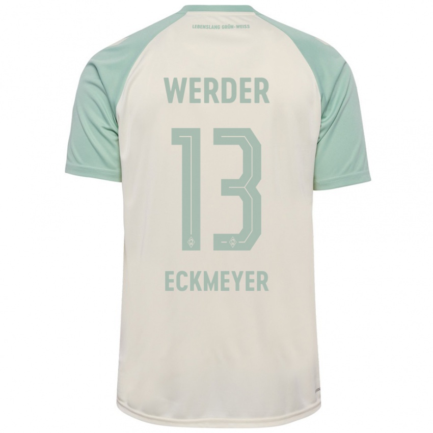 Femme Maillot Tjark Eckmeyer #13 Blanc Cassé Vert Clair Tenues Extérieur 2024/25 T-Shirt Belgique