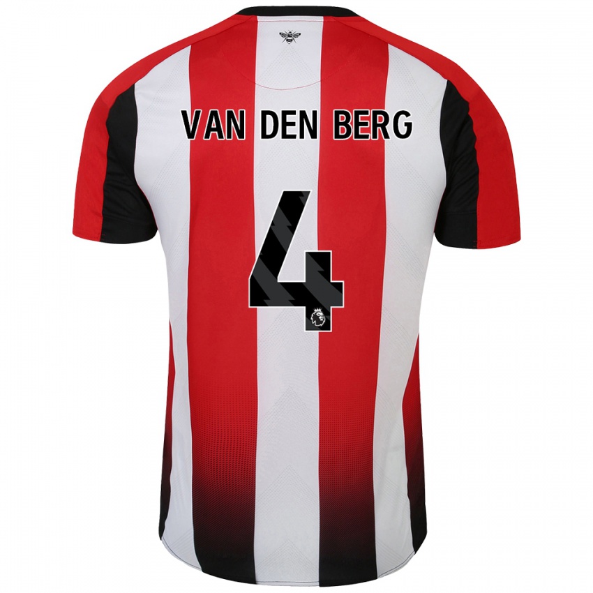 Enfant Maillot Sepp Van Den Berg #4 Rouge Blanc Tenues Domicile 2024/25 T-Shirt Belgique