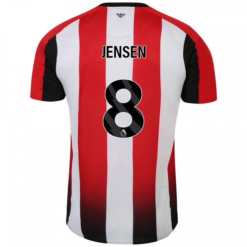 Enfant Maillot Mathias Jensen #8 Rouge Blanc Tenues Domicile 2024/25 T-Shirt Belgique