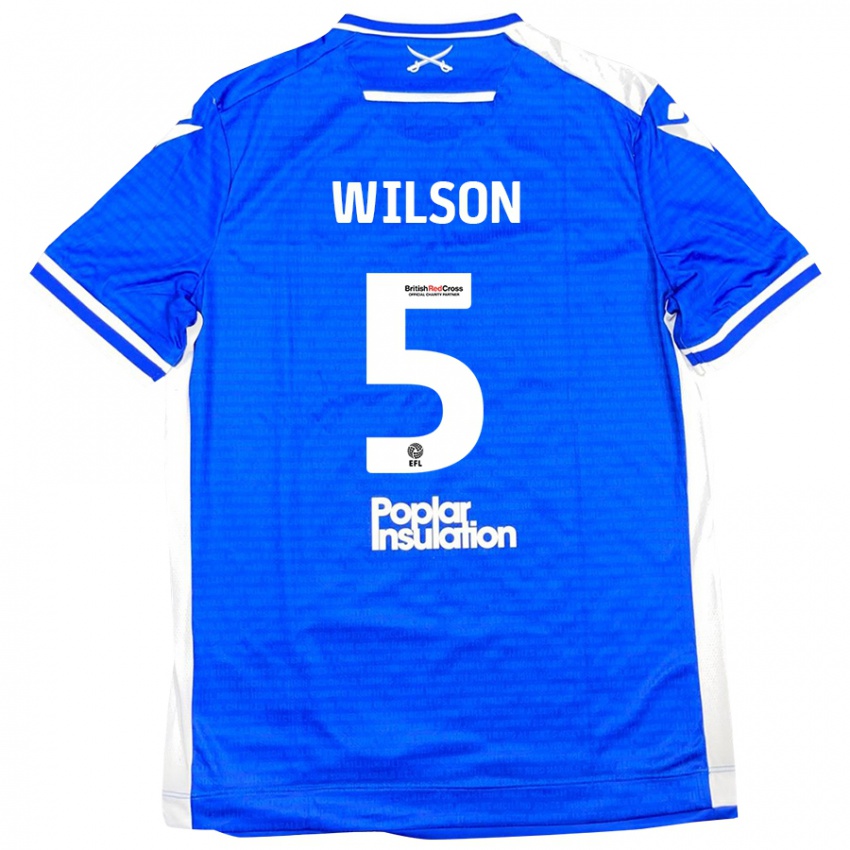 Enfant Maillot James Wilson #5 Bleu Blanc Tenues Domicile 2024/25 T-Shirt Belgique