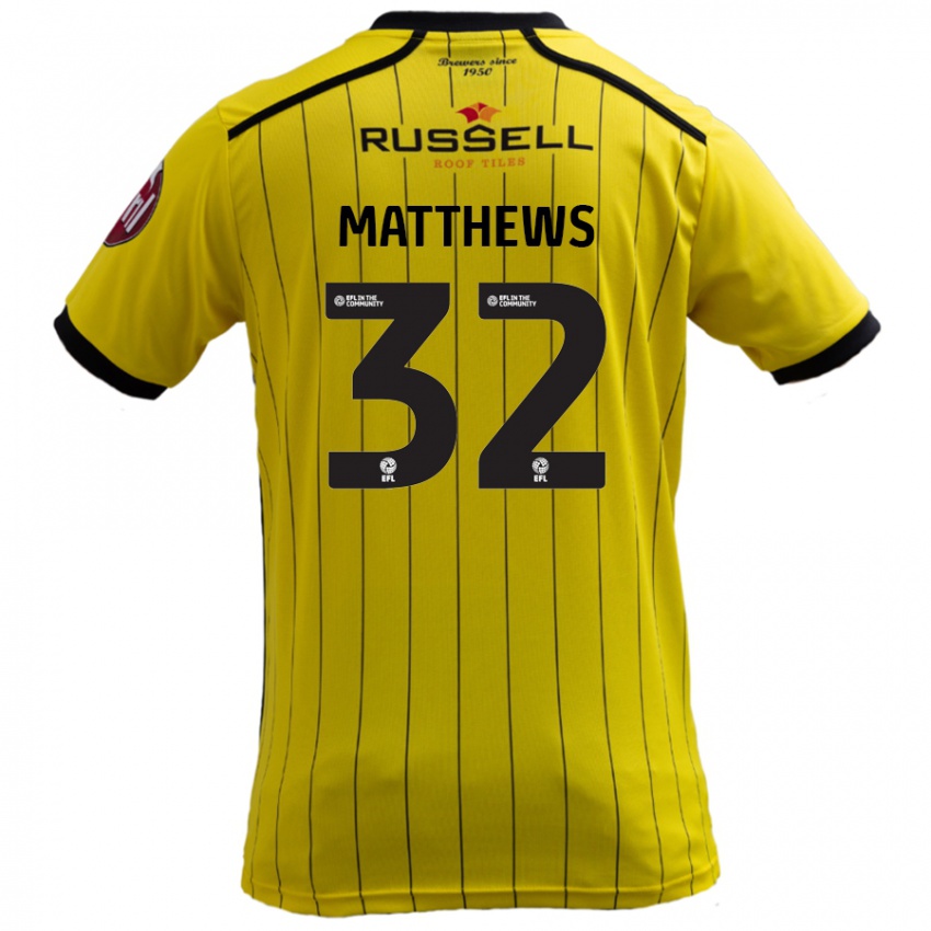 Enfant Maillot Daniel Matthews #32 Jaune Tenues Domicile 2024/25 T-Shirt Belgique