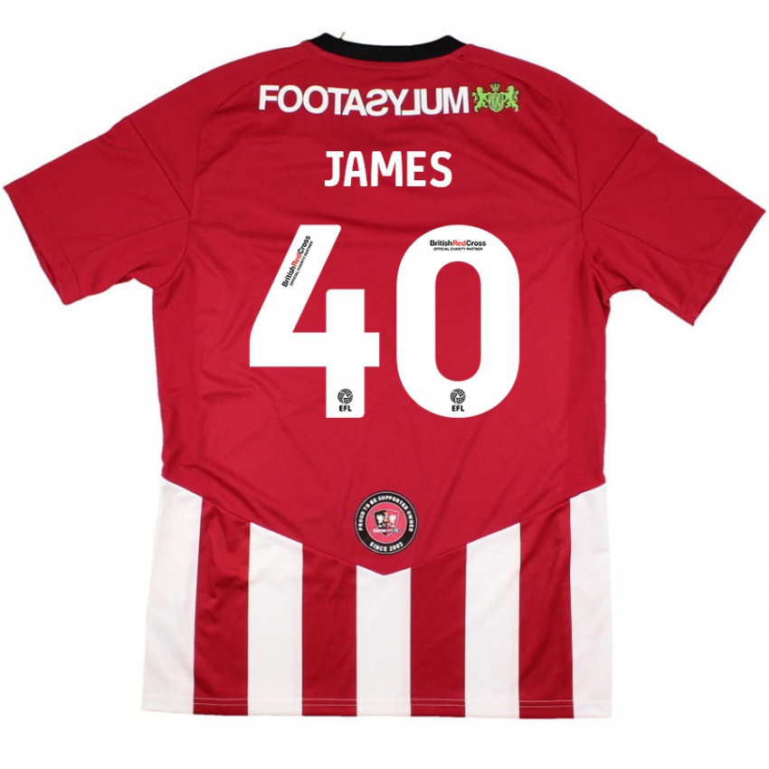 Enfant Maillot Ed James #40 Rouge Blanc Tenues Domicile 2024/25 T-Shirt Belgique