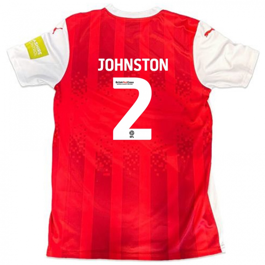 Enfant Maillot Carl Johnston #2 Rouge Blanc Tenues Domicile 2024/25 T-Shirt Belgique