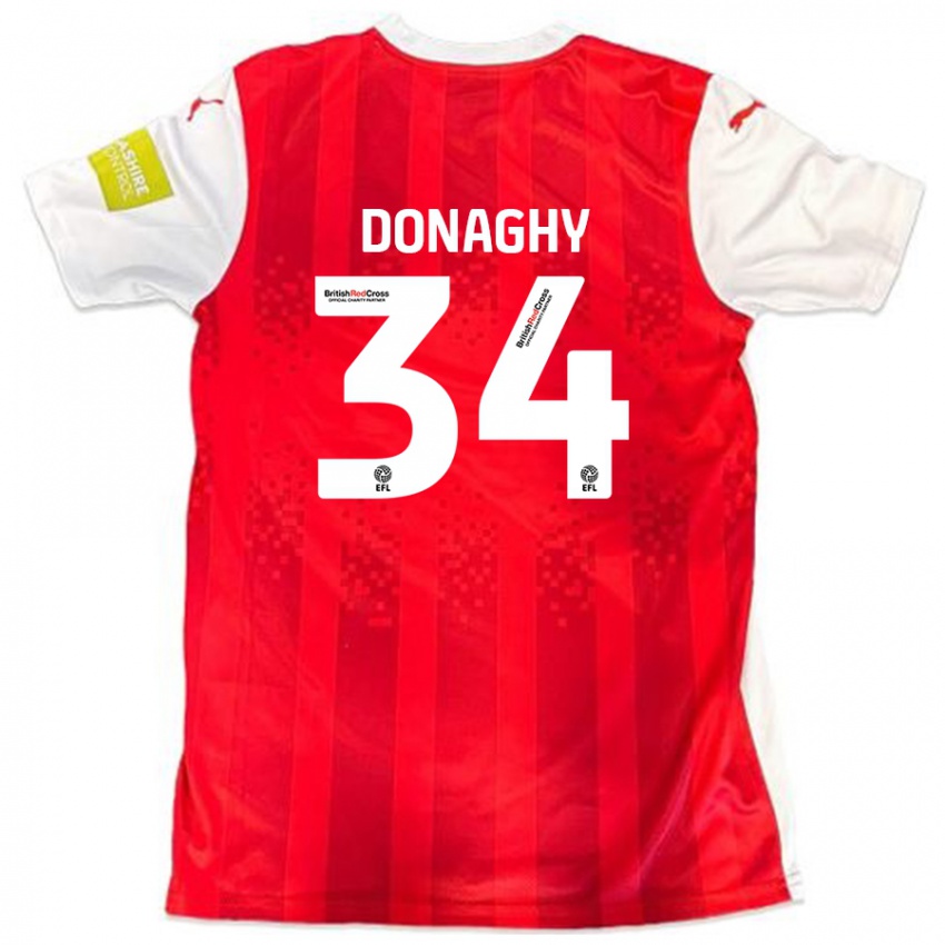 Enfant Maillot Tom Donaghy #34 Rouge Blanc Tenues Domicile 2024/25 T-Shirt Belgique