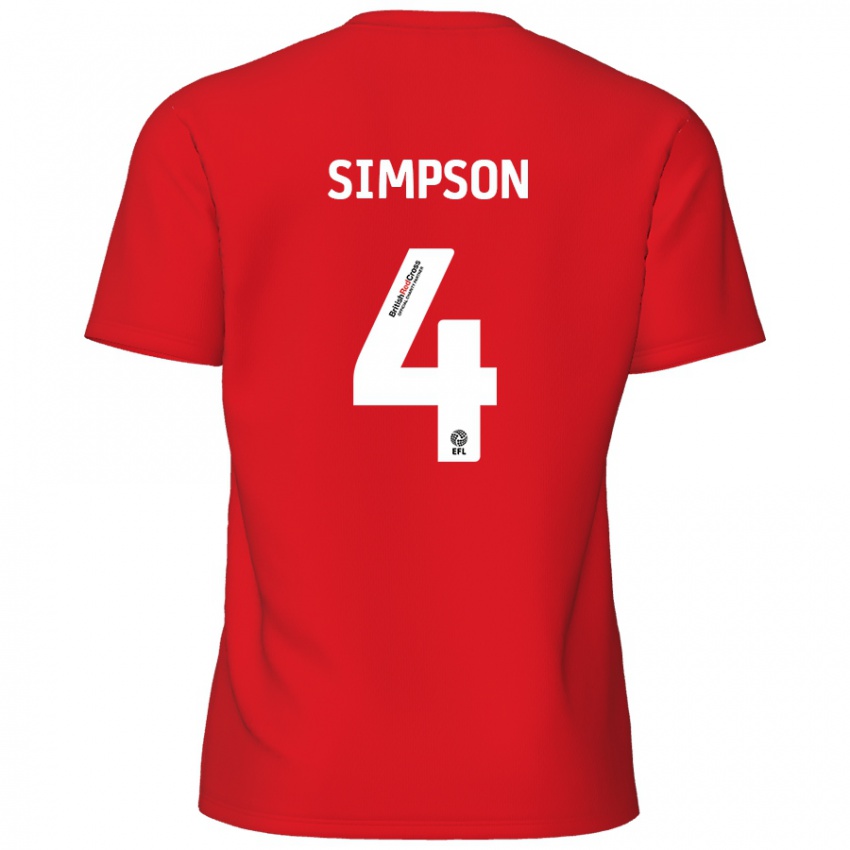 Enfant Maillot Jack Simpson #4 Rouge Tenues Domicile 2024/25 T-Shirt Belgique