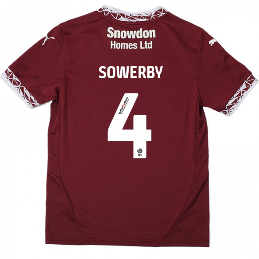 Kinderen Jack Sowerby #4 Bordeauxrood Thuisshirt Thuistenue 2024/25 T-Shirt België