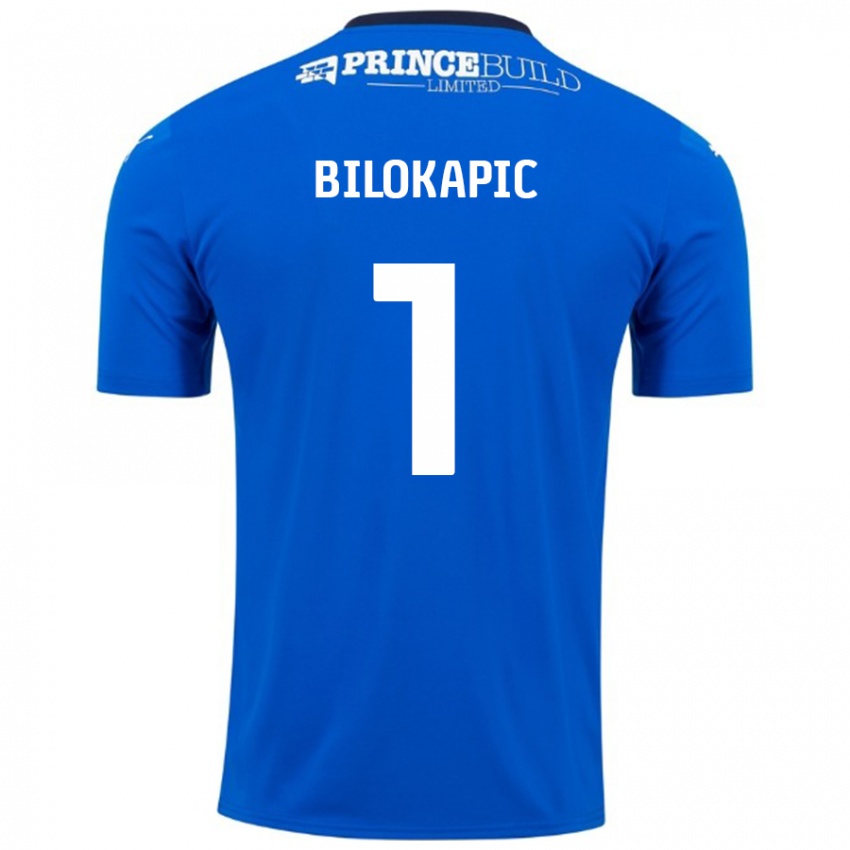 Enfant Maillot Nicholas Bilokapic #1 Bleu Blanc Tenues Domicile 2024/25 T-Shirt Belgique