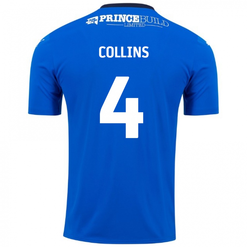 Enfant Maillot Archie Collins #4 Bleu Blanc Tenues Domicile 2024/25 T-Shirt Belgique