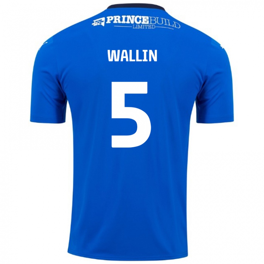 Enfant Maillot Oscar Wallin #5 Bleu Blanc Tenues Domicile 2024/25 T-Shirt Belgique