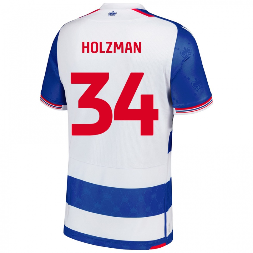 Enfant Maillot Louie Holzman #34 Bleu Blanc Tenues Domicile 2024/25 T-Shirt Belgique