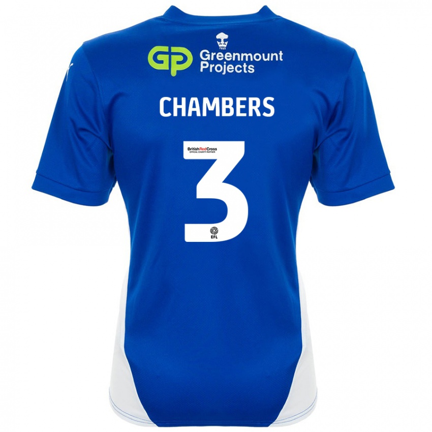 Enfant Maillot Luke Chambers #3 Bleu Blanc Tenues Domicile 2024/25 T-Shirt Belgique