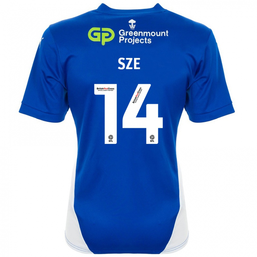 Enfant Maillot Chris Sze #14 Bleu Blanc Tenues Domicile 2024/25 T-Shirt Belgique