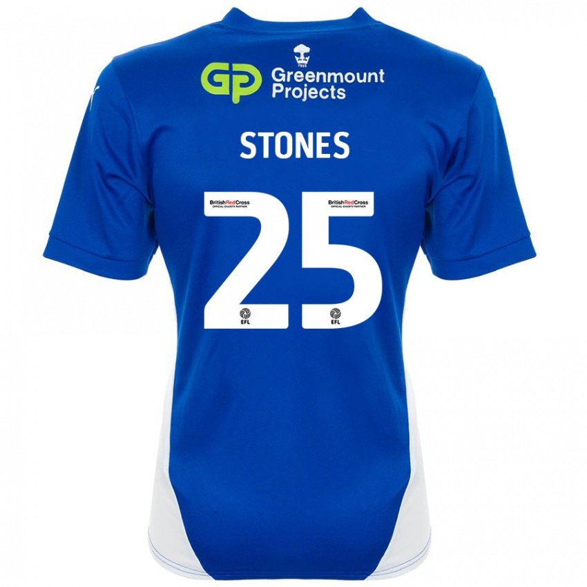 Enfant Maillot Josh Stones #25 Bleu Blanc Tenues Domicile 2024/25 T-Shirt Belgique