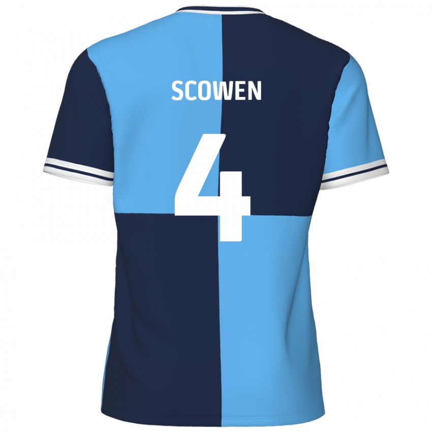 Enfant Maillot Josh Scowen #4 Bleu Ciel Bleu Foncé Tenues Domicile 2024/25 T-Shirt Belgique