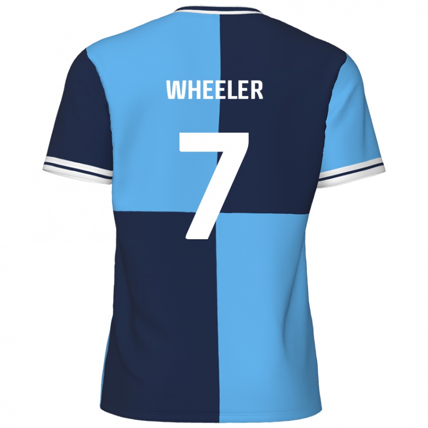 Enfant Maillot David Wheeler #7 Bleu Ciel Bleu Foncé Tenues Domicile 2024/25 T-Shirt Belgique