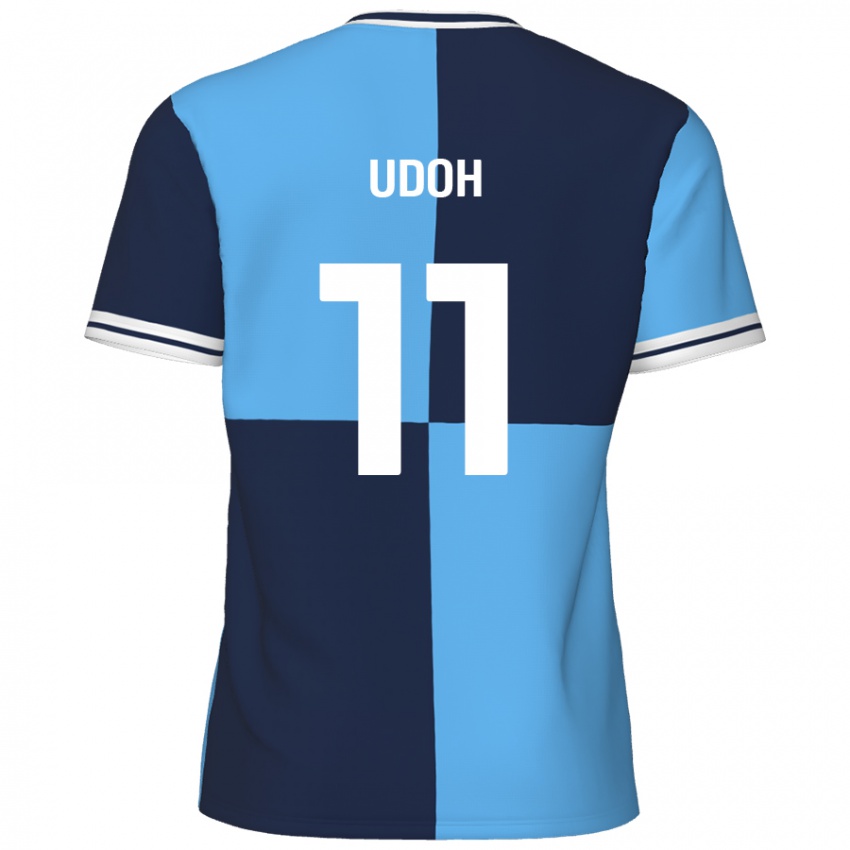 Enfant Maillot Daniel Udoh #11 Bleu Ciel Bleu Foncé Tenues Domicile 2024/25 T-Shirt Belgique