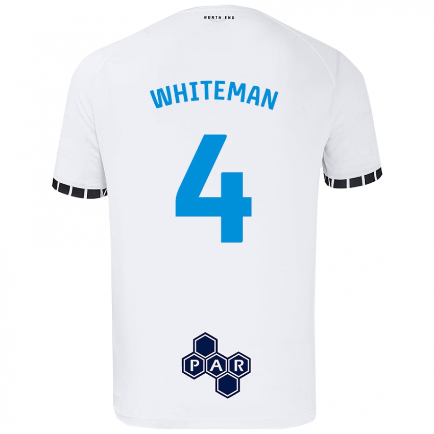 Enfant Maillot Ben Whiteman #4 Blanc Tenues Domicile 2024/25 T-Shirt Belgique