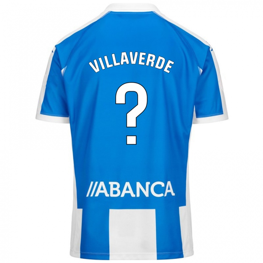 Enfant Maillot Hugo Villaverde #0 Bleu Blanc Tenues Domicile 2024/25 T-Shirt Belgique