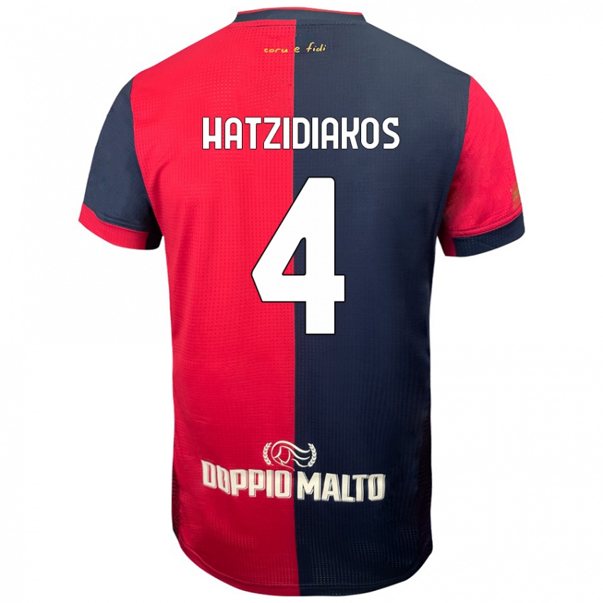 Enfant Maillot Pantelis Hatzidiakos #4 Rouge Bleu Foncé Tenues Domicile 2024/25 T-Shirt Belgique