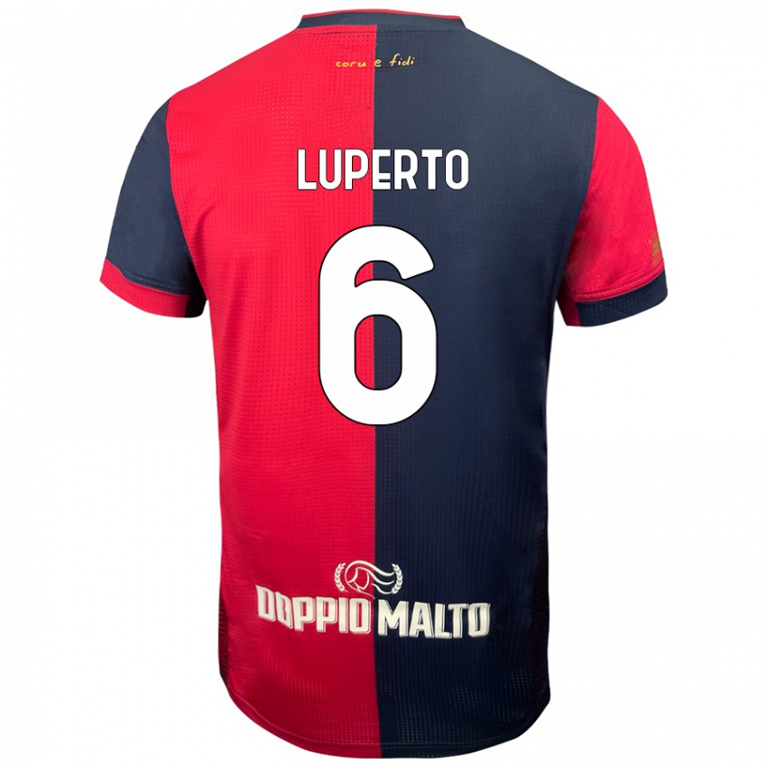 Enfant Maillot Sebastiano Luperto #6 Rouge Bleu Foncé Tenues Domicile 2024/25 T-Shirt Belgique