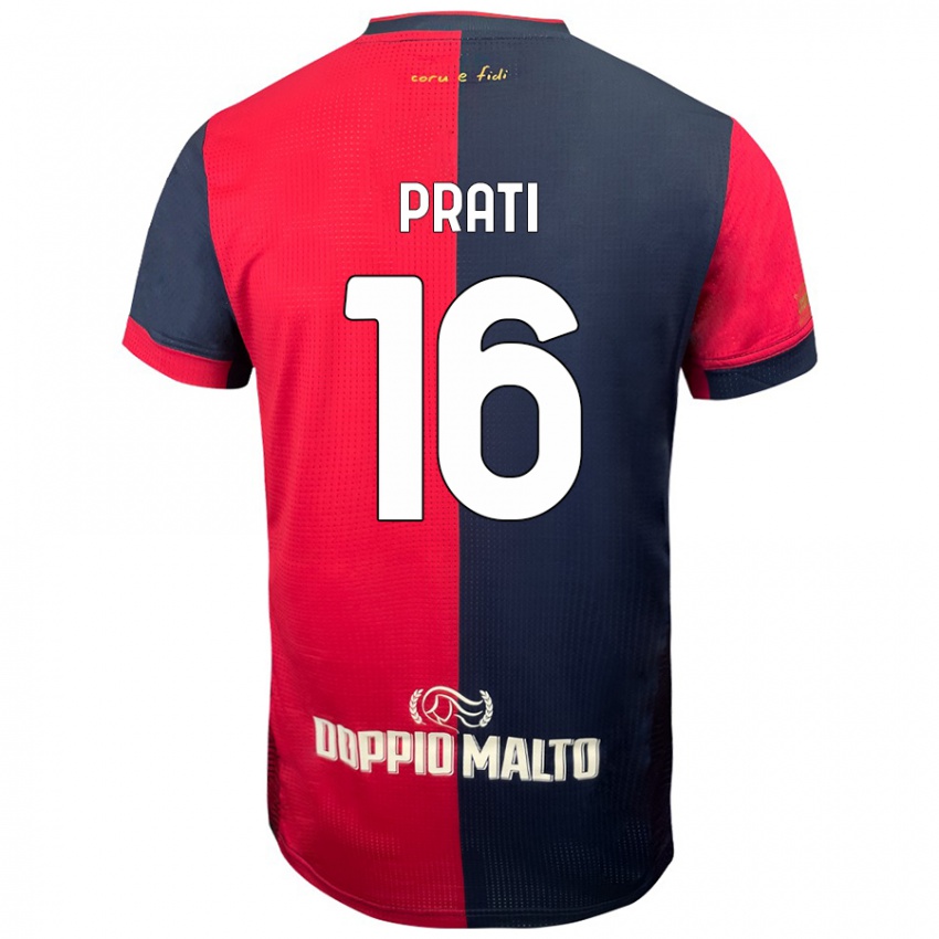 Enfant Maillot Matteo Prati #16 Rouge Bleu Foncé Tenues Domicile 2024/25 T-Shirt Belgique