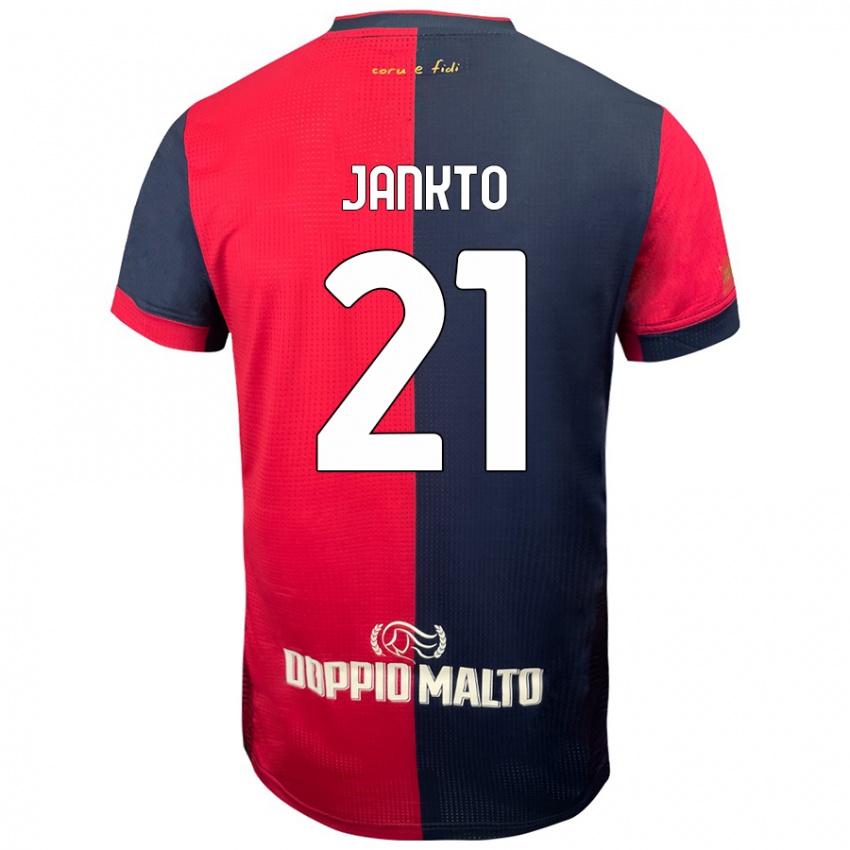 Enfant Maillot Jakub Jankto #21 Rouge Bleu Foncé Tenues Domicile 2024/25 T-Shirt Belgique