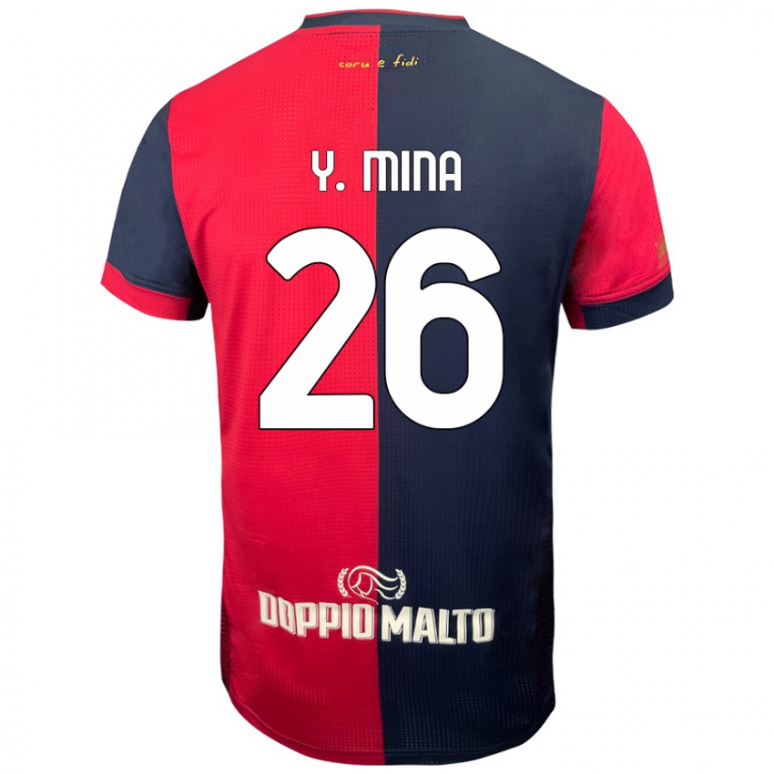 Enfant Maillot Yerry Mina #26 Rouge Bleu Foncé Tenues Domicile 2024/25 T-Shirt Belgique