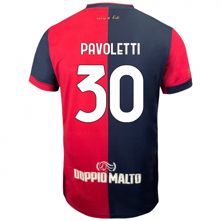 Enfant Maillot Leonardo Pavoletti #30 Rouge Bleu Foncé Tenues Domicile 2024/25 T-Shirt Belgique