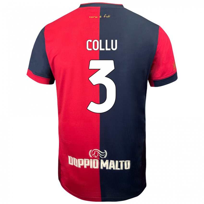 Enfant Maillot Davide Collu #3 Rouge Bleu Foncé Tenues Domicile 2024/25 T-Shirt Belgique