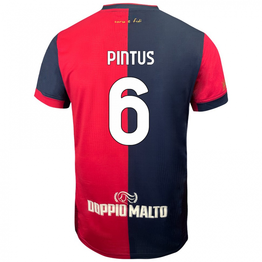 Enfant Maillot Nicola Pintus #6 Rouge Bleu Foncé Tenues Domicile 2024/25 T-Shirt Belgique