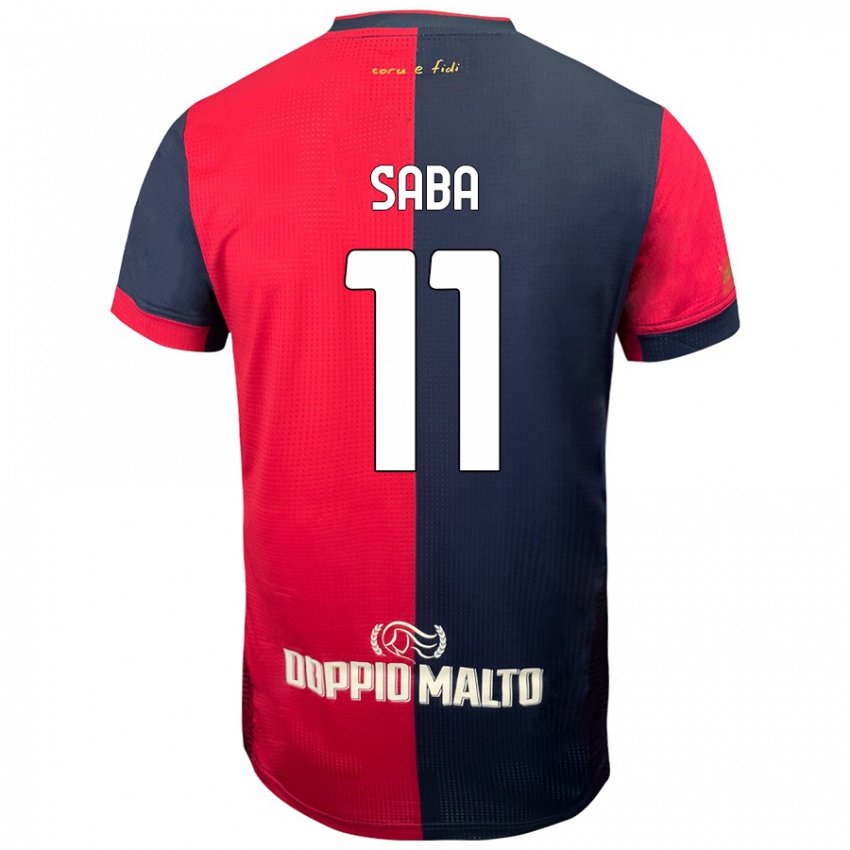 Enfant Maillot Alessio Saba #11 Rouge Bleu Foncé Tenues Domicile 2024/25 T-Shirt Belgique