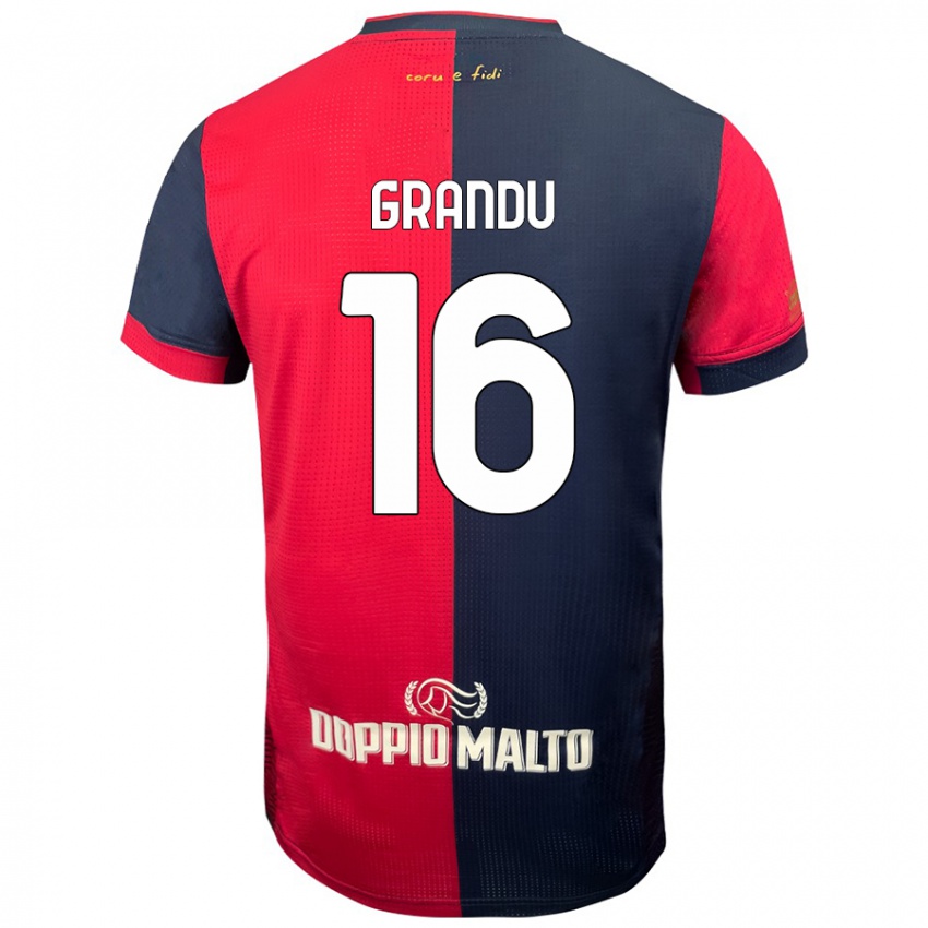 Enfant Maillot Nicola Grandu #16 Rouge Bleu Foncé Tenues Domicile 2024/25 T-Shirt Belgique