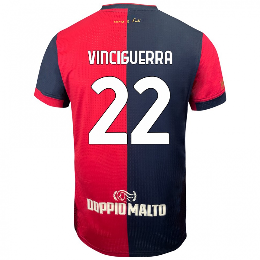 Enfant Maillot Alessandro Vinciguerra #22 Rouge Bleu Foncé Tenues Domicile 2024/25 T-Shirt Belgique