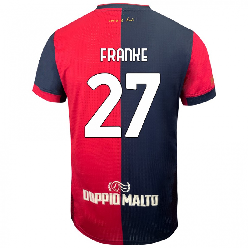 Enfant Maillot Antoni Franke #27 Rouge Bleu Foncé Tenues Domicile 2024/25 T-Shirt Belgique