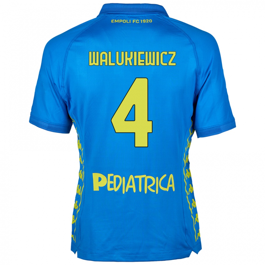 Enfant Maillot Sebastian Walukiewicz #4 Bleu Tenues Domicile 2024/25 T-Shirt Belgique